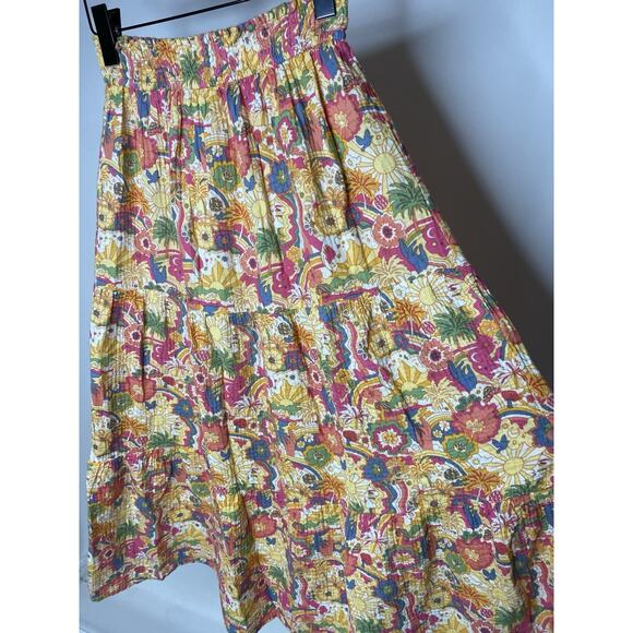 Marine Layer Women's Medium Maxi Skirt Cotton Gauze Floral Tiered Cottage Boho - Picture 2 of 7